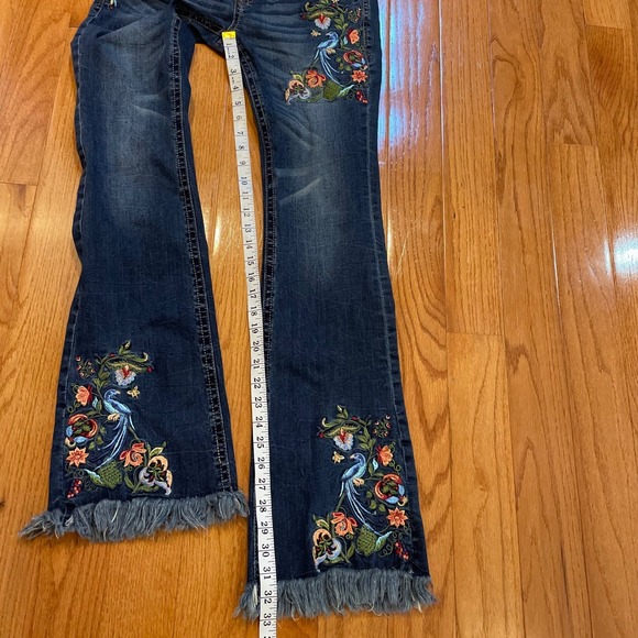 GRACE Boot Cut Jeans Womens Size 28 Embroidered Blue Denim Fringed Hem Y2K style - Picture 7 of 15
